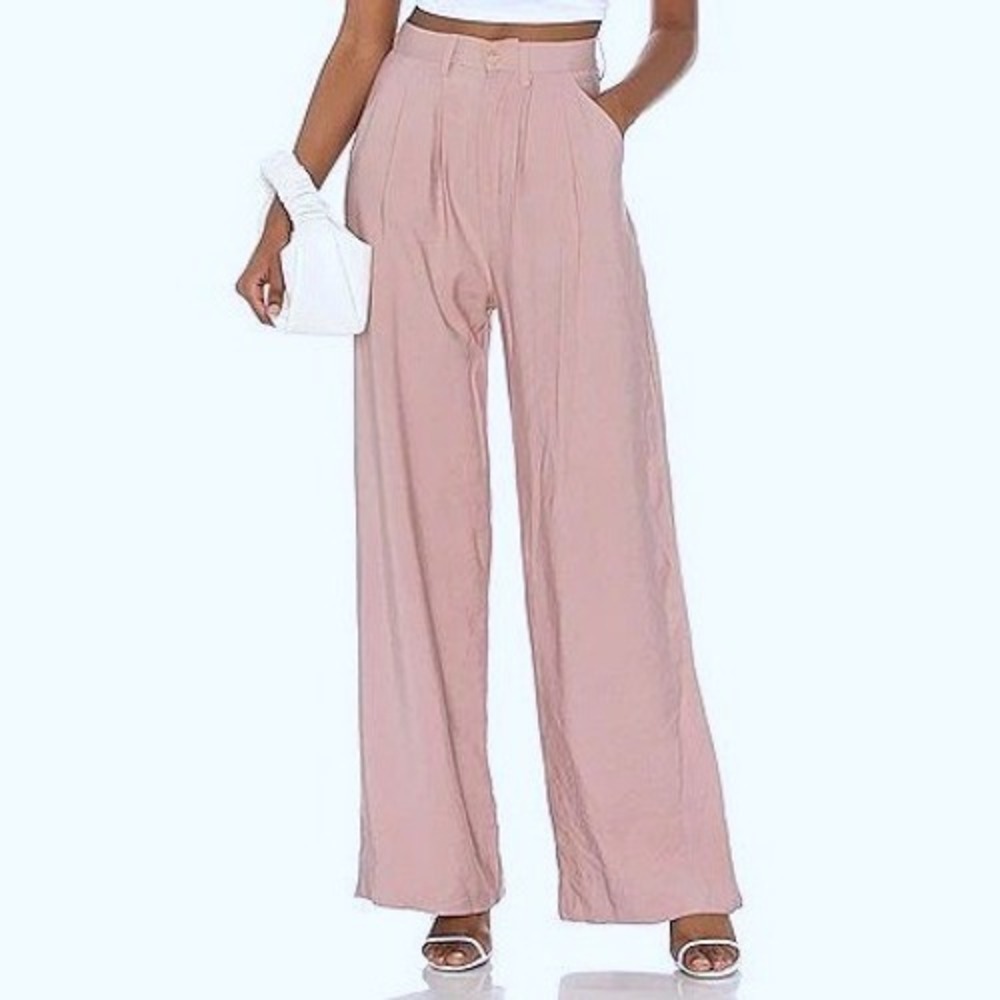 NONCHALANT LABEL Blush Pink Wide Leg Pants High Rise Pleated Minimalist